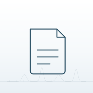 Line illustration of a laboratory report document over an analytical chromatogram trace