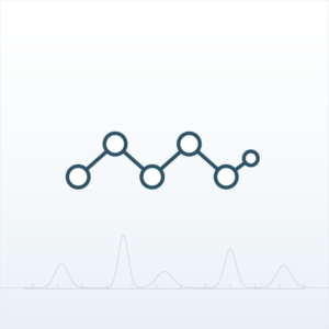 Line illustration of a peptide chain over an analytical chromatogram trace