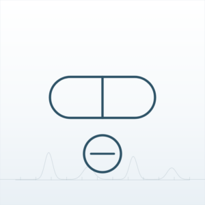 Line illustration of a capsule and tablet over an analytical chromatogram trace