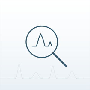 Line illustration of a magnifier over chromatogram peaks