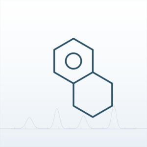 Line illustration of a fused aromatic ring system over an analytical chromatogram trace